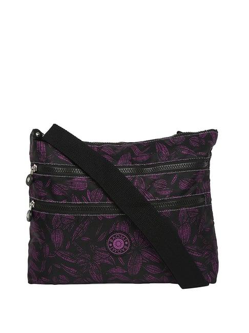 baomi black & purple printed medium cross body bag