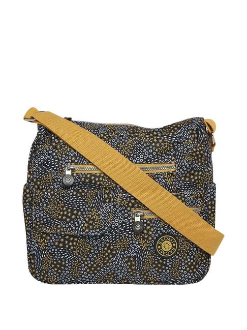 baomi black & yellow printed medium cross body bag