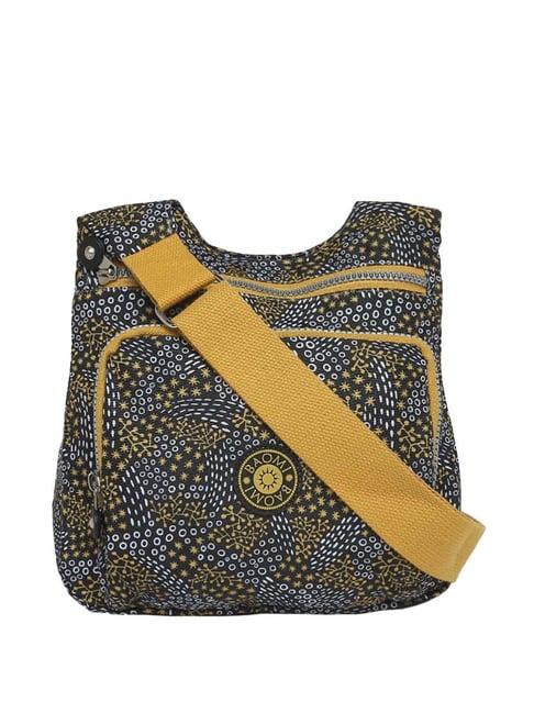 baomi black & yellow printed medium cross body bag