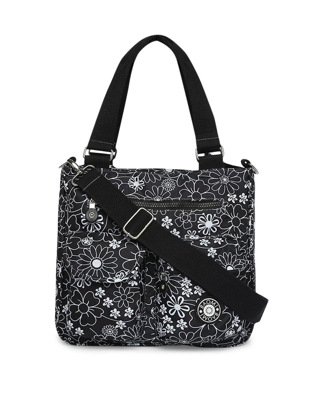 baomi black floral printed oversized shopper tote bag