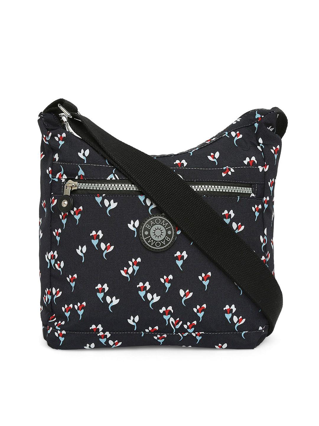 baomi black floral printed structured sling bag