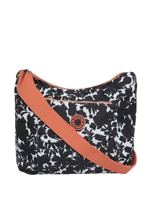 baomi black printed medium cross body bag