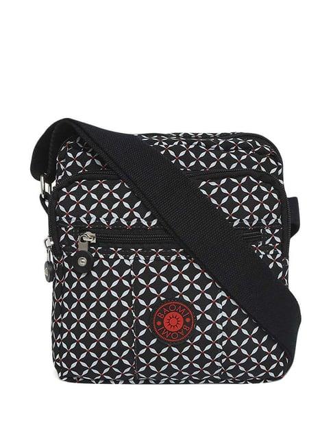 baomi black printed medium cross body bag