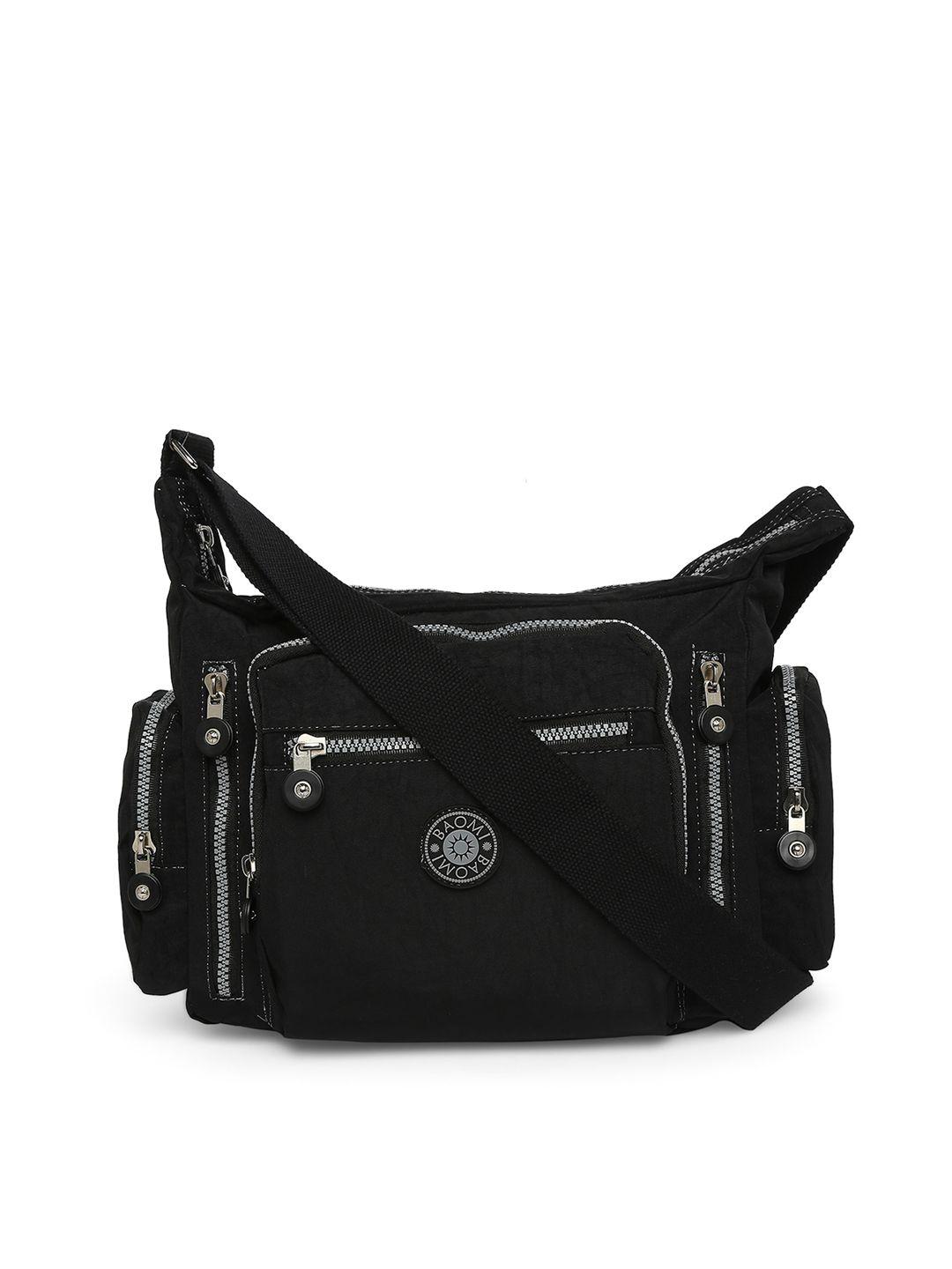 baomi black solid nylon messenger bag