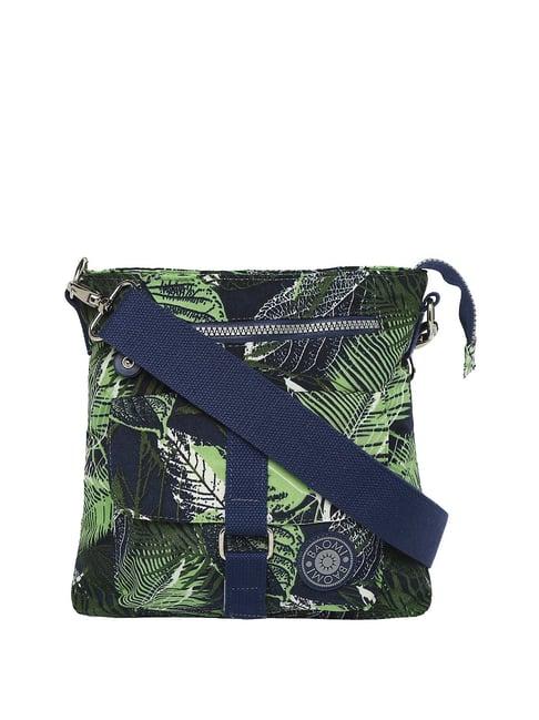 baomi blue & green printed medium cross body bag