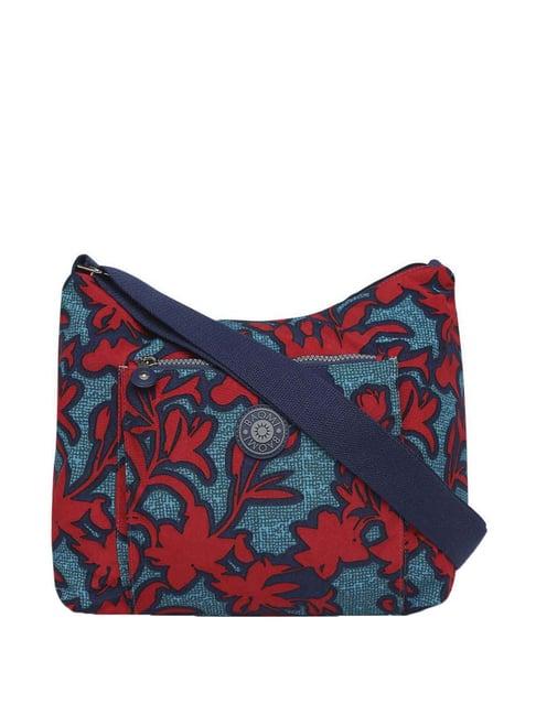 baomi blue & red printed medium cross body bag