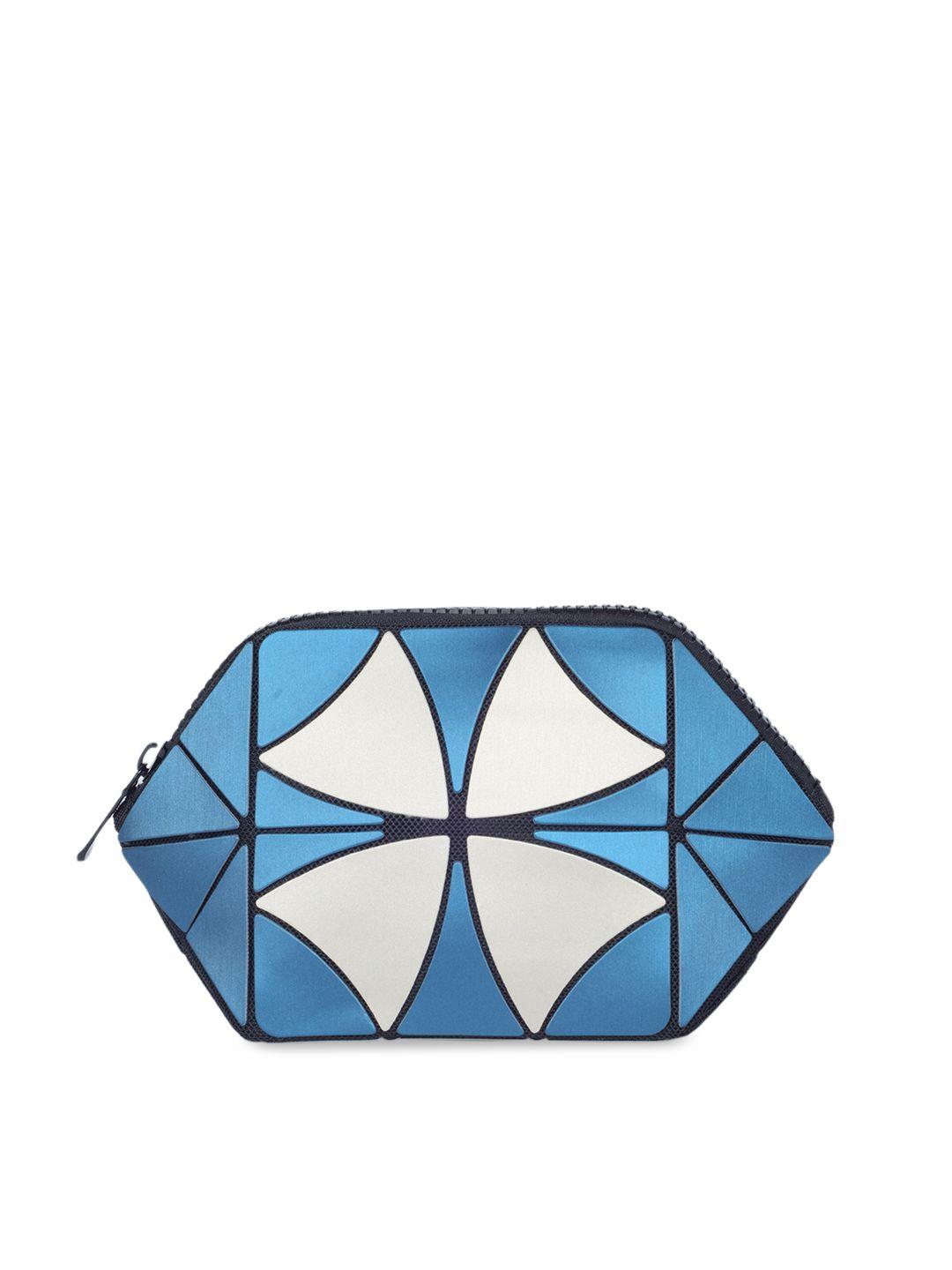 baomi blue & white textured  geometric cosmetic pouch range clutch