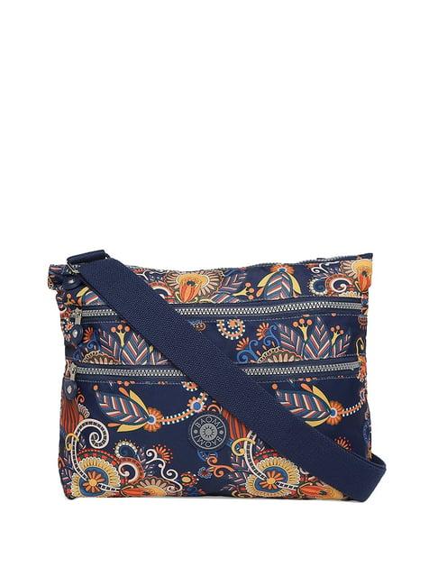 baomi blue & yellow printed medium cross body bag