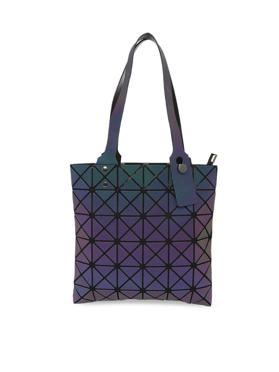 baomi grey geometric checked pu shopper tote bag