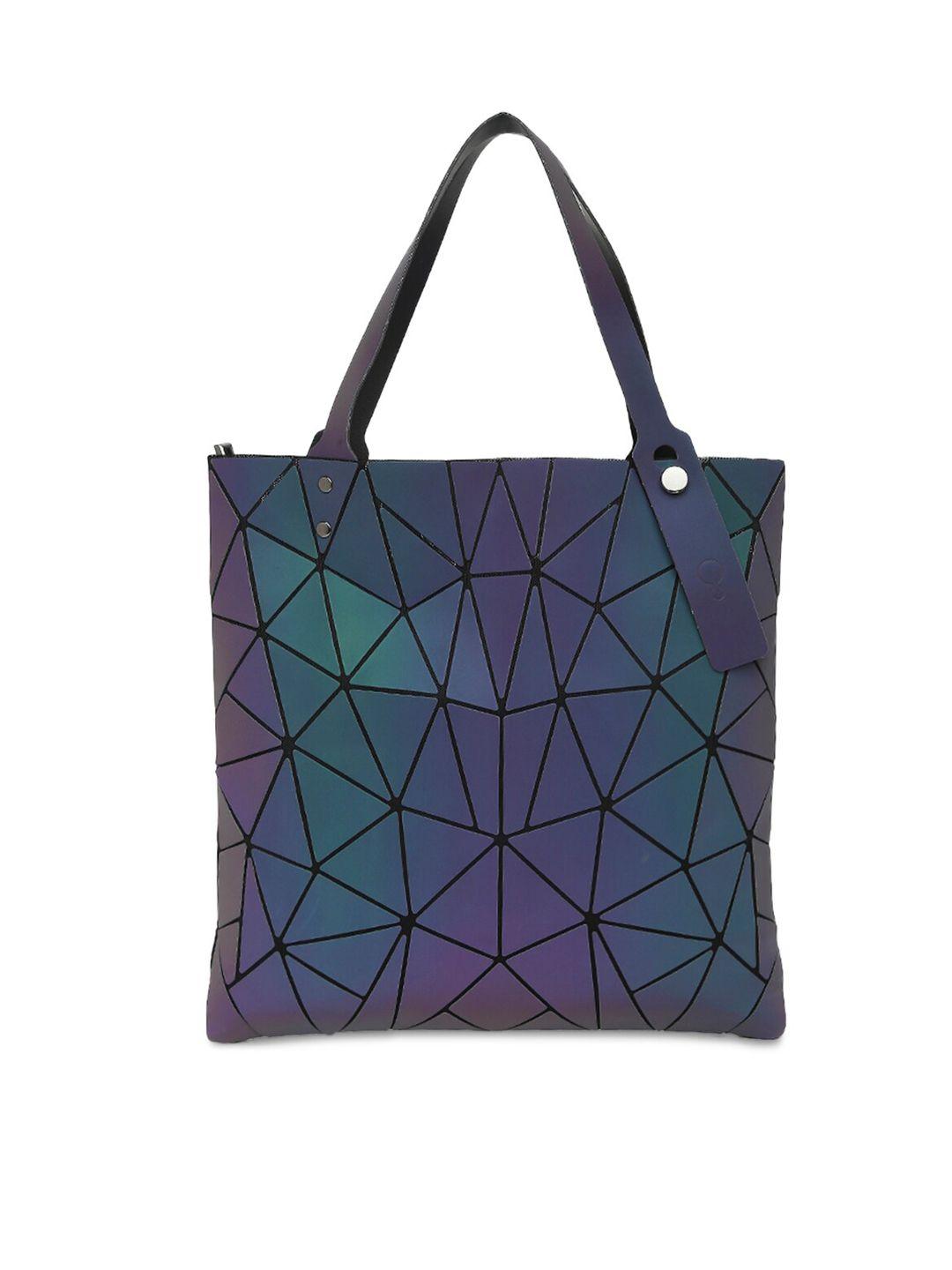 baomi grey geometric checked pu shopper tote bag