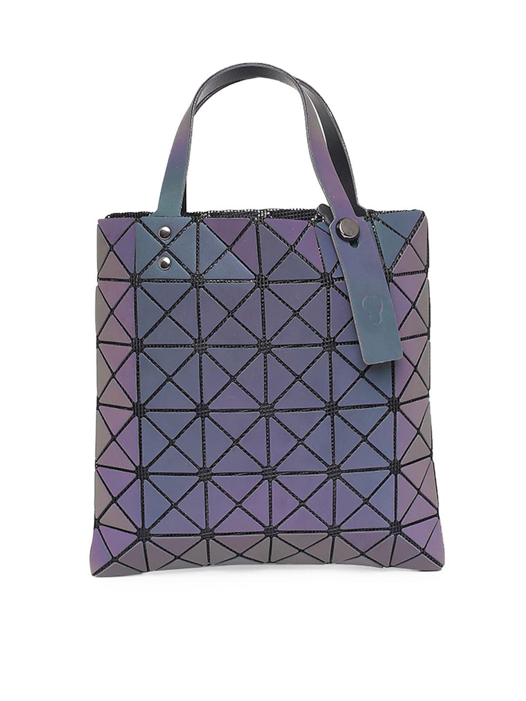 baomi grey geometric checked pu structured handheld bag