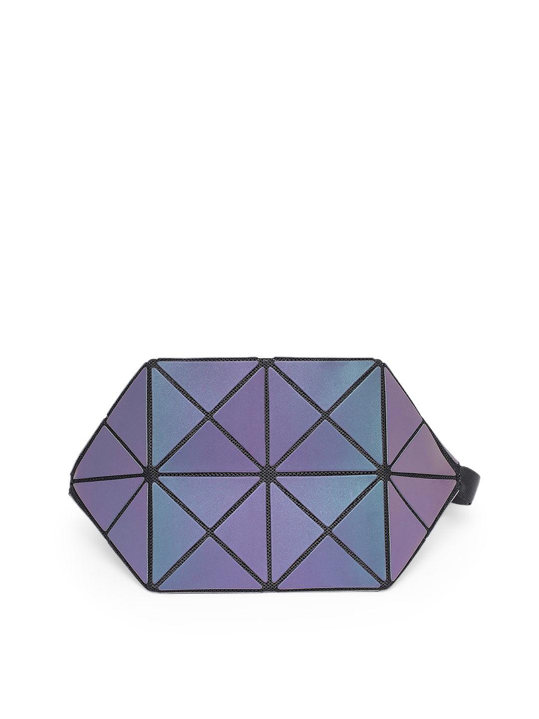 baomi grey geometric colourblocked structured sling bag with cut work