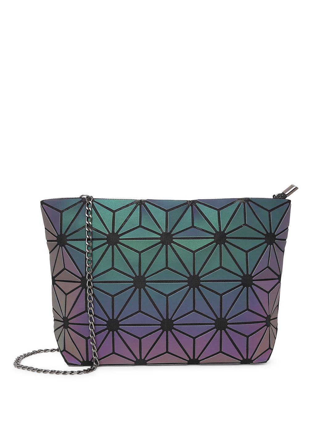 baomi grey geometric textured pu swagger sling bag with cut work