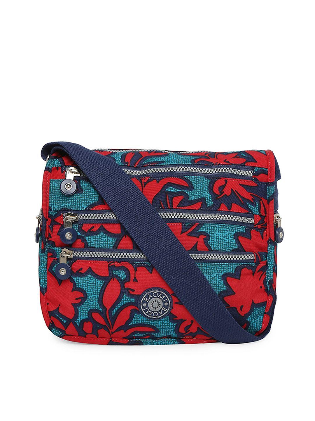 baomi red floral printed structured sling bag