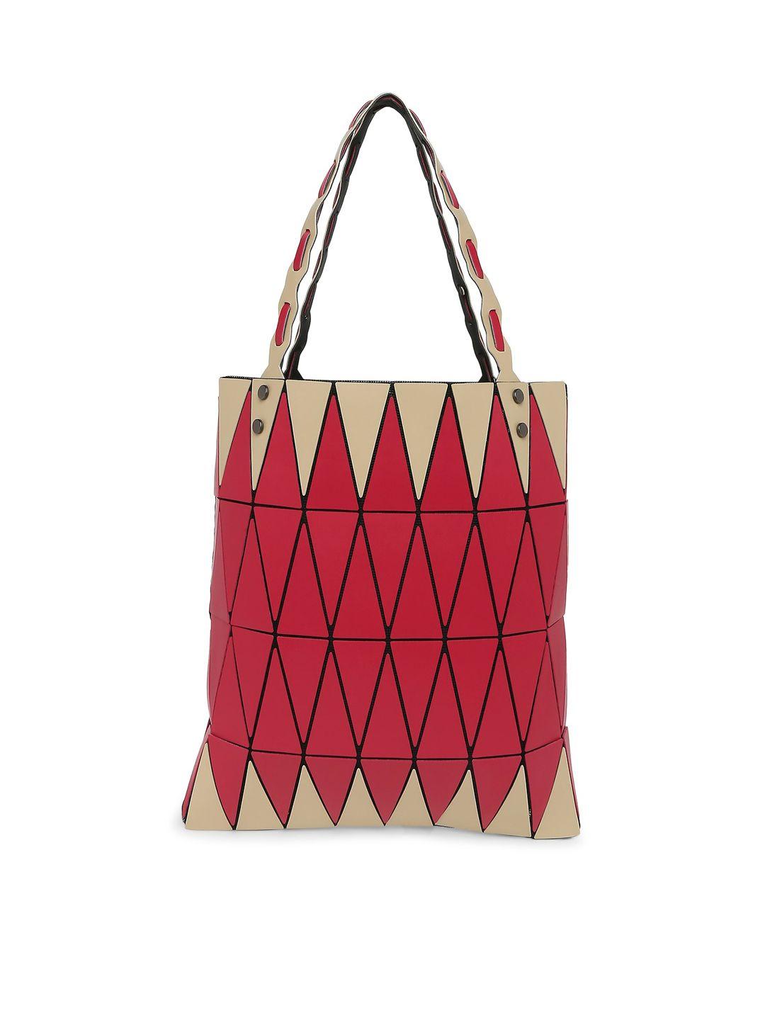 baomi red geometric textured pu structured tote bag