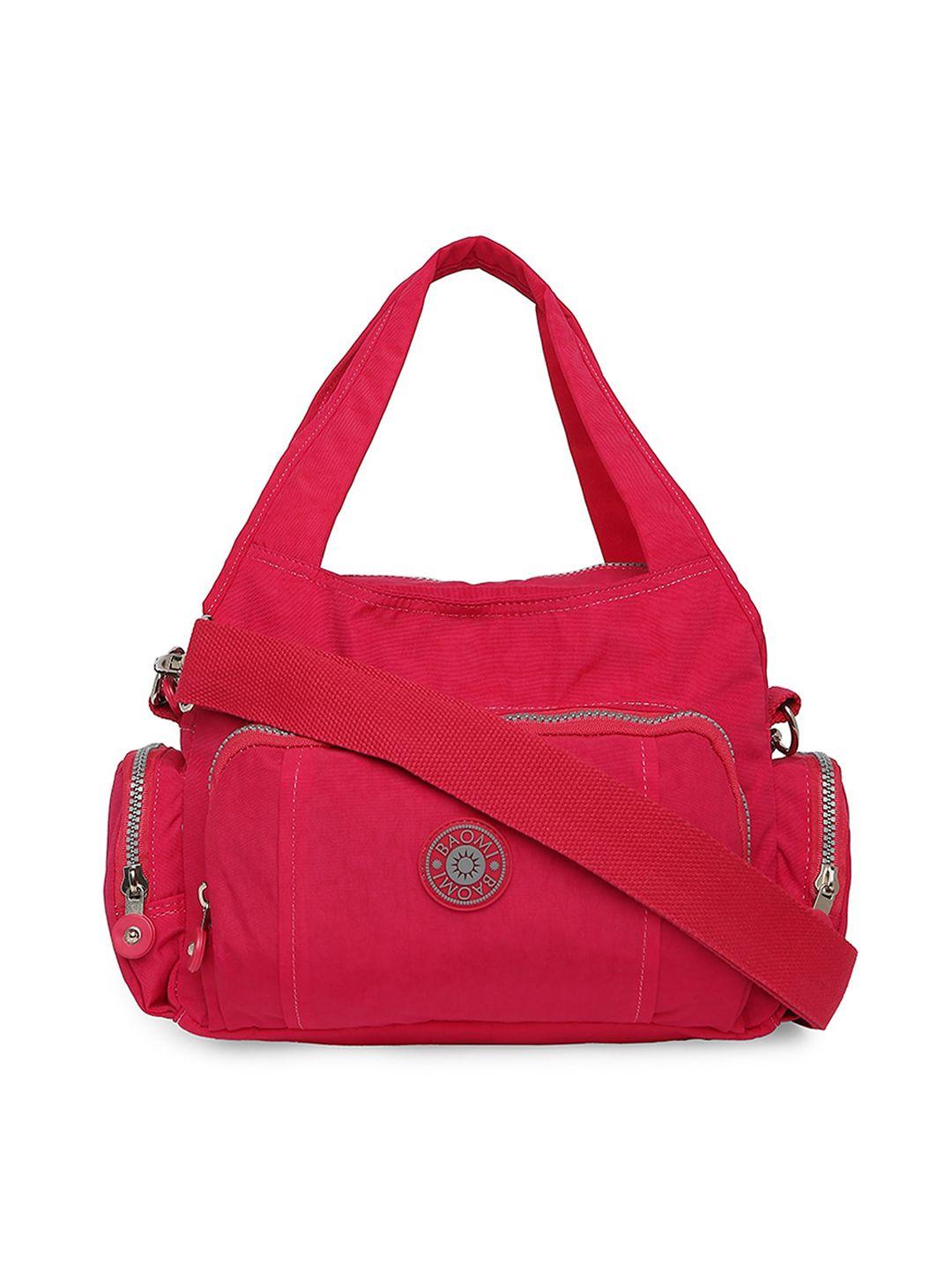 baomi red structured handheld bag with applique