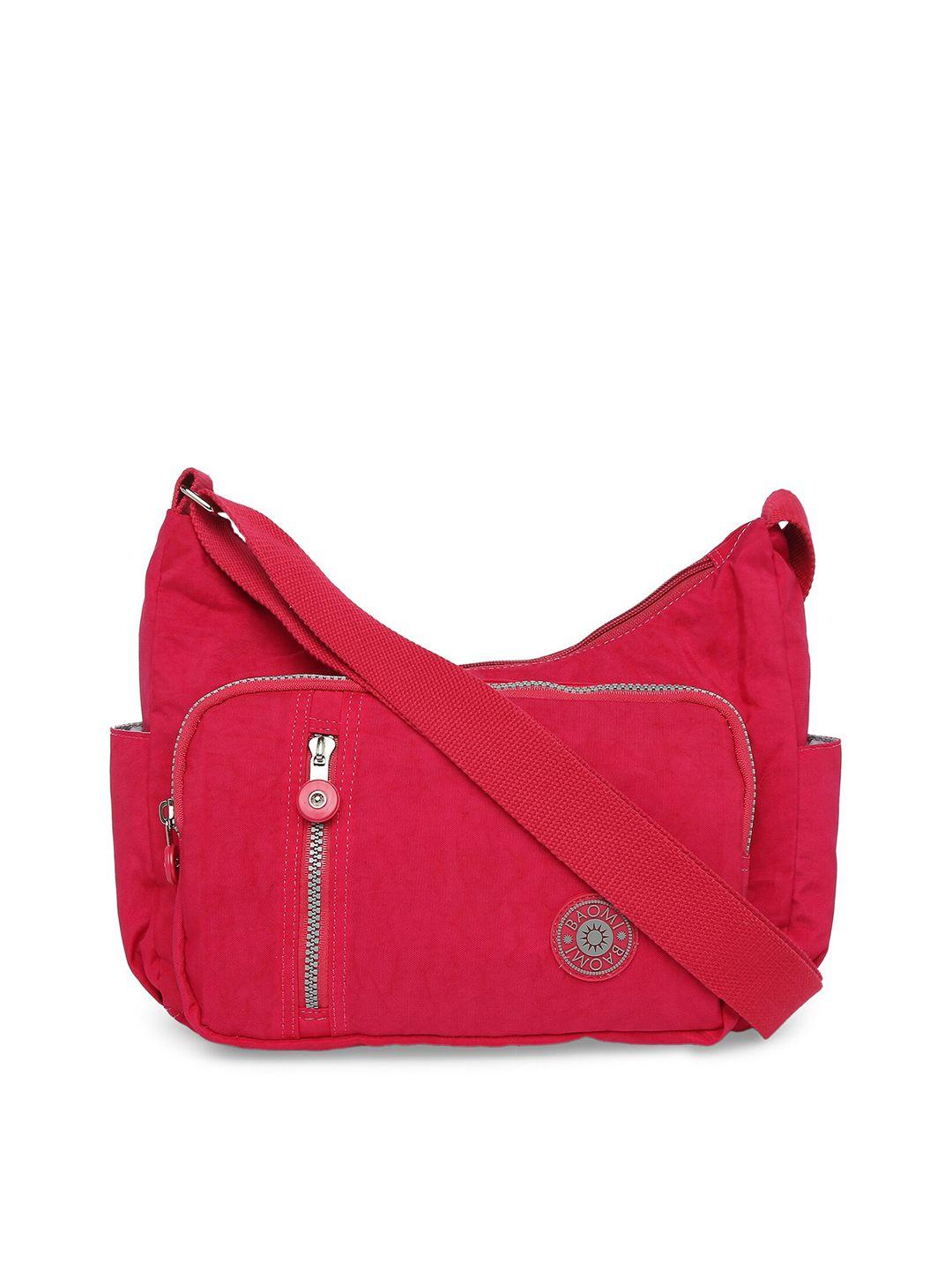 baomi red structured sling bag with applique