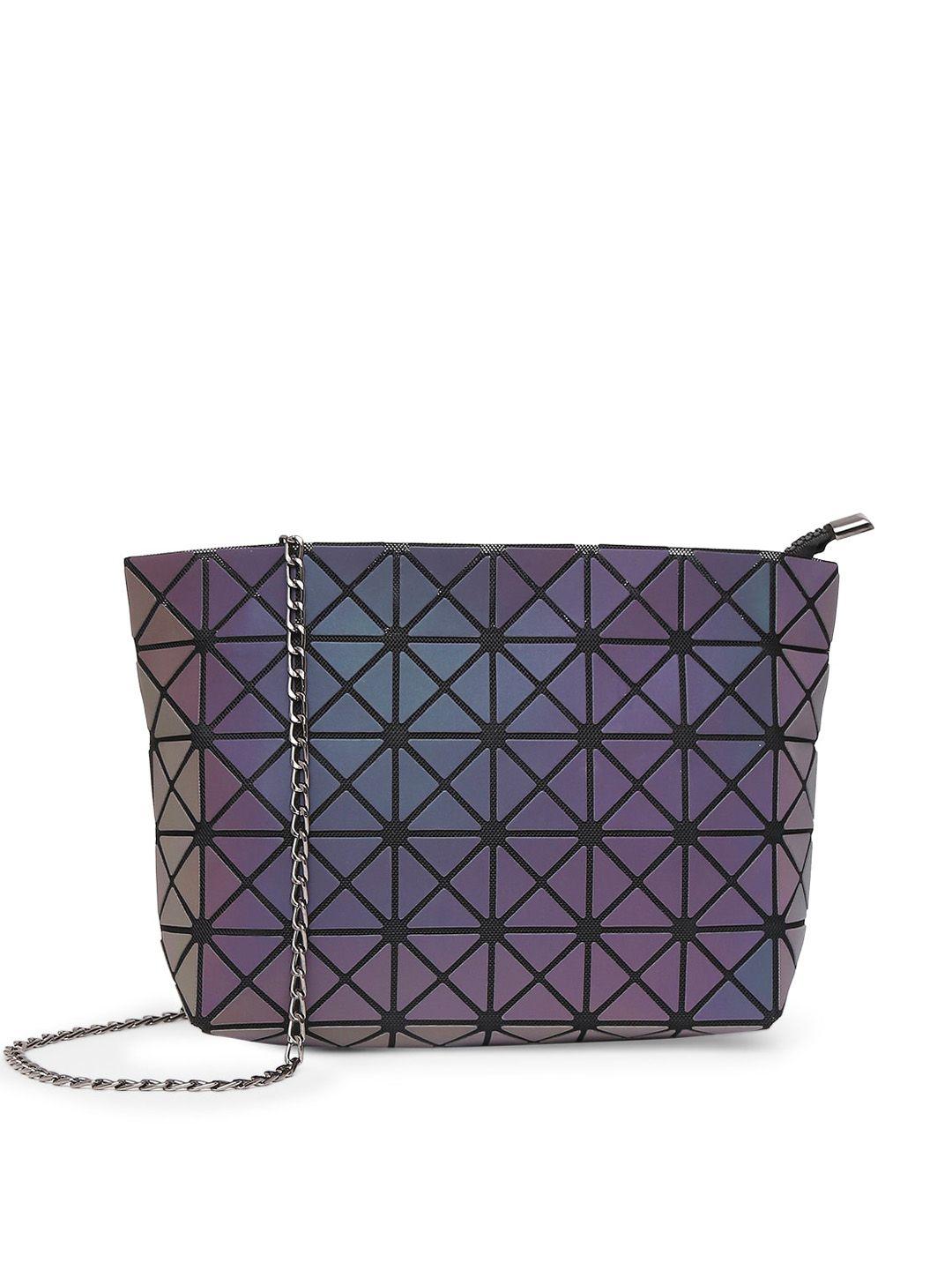 baomi women  grey geometric textured pu structured sling bag