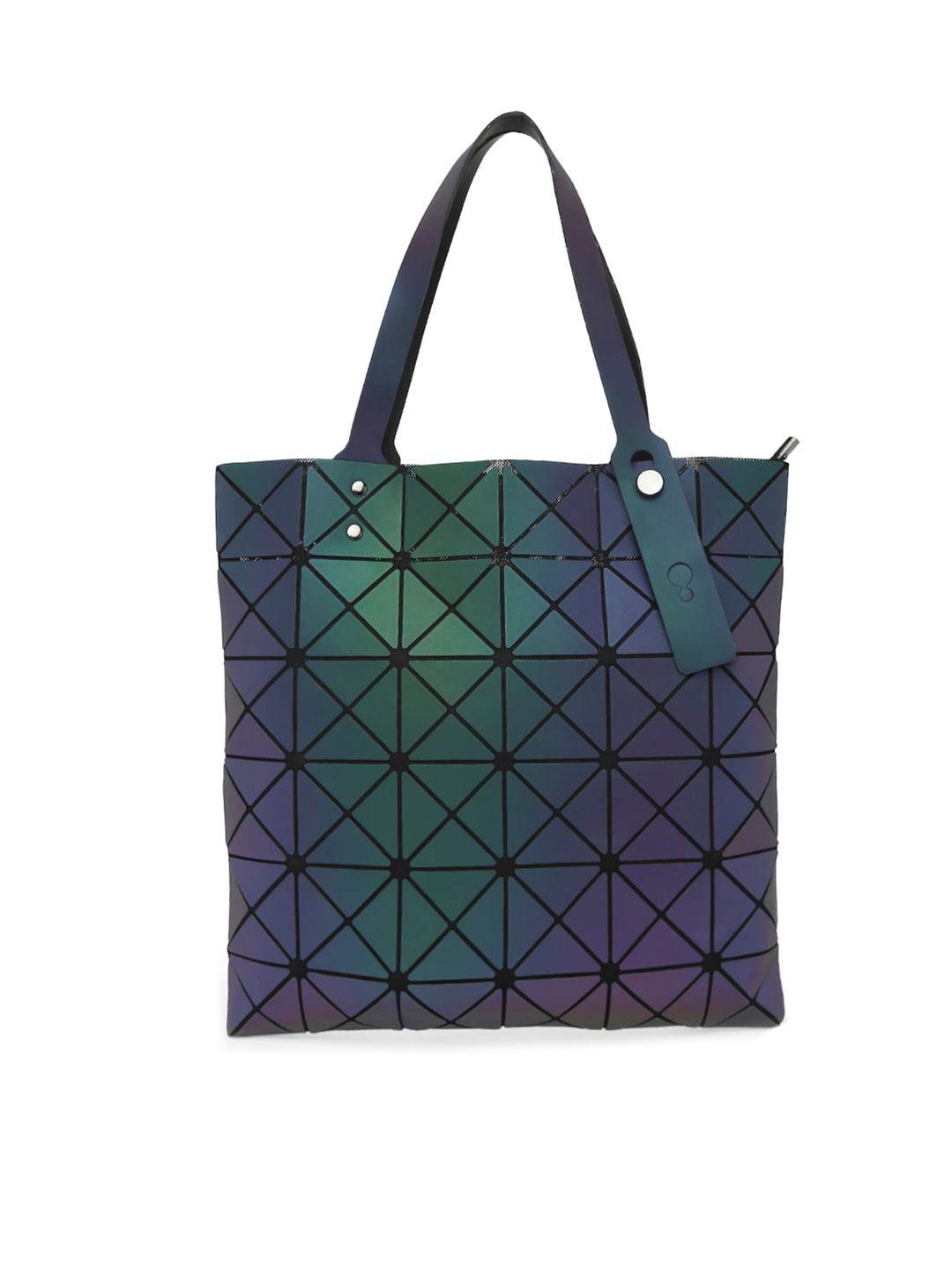 baomi women grey geometric checked pu oversized shopper handheld bag