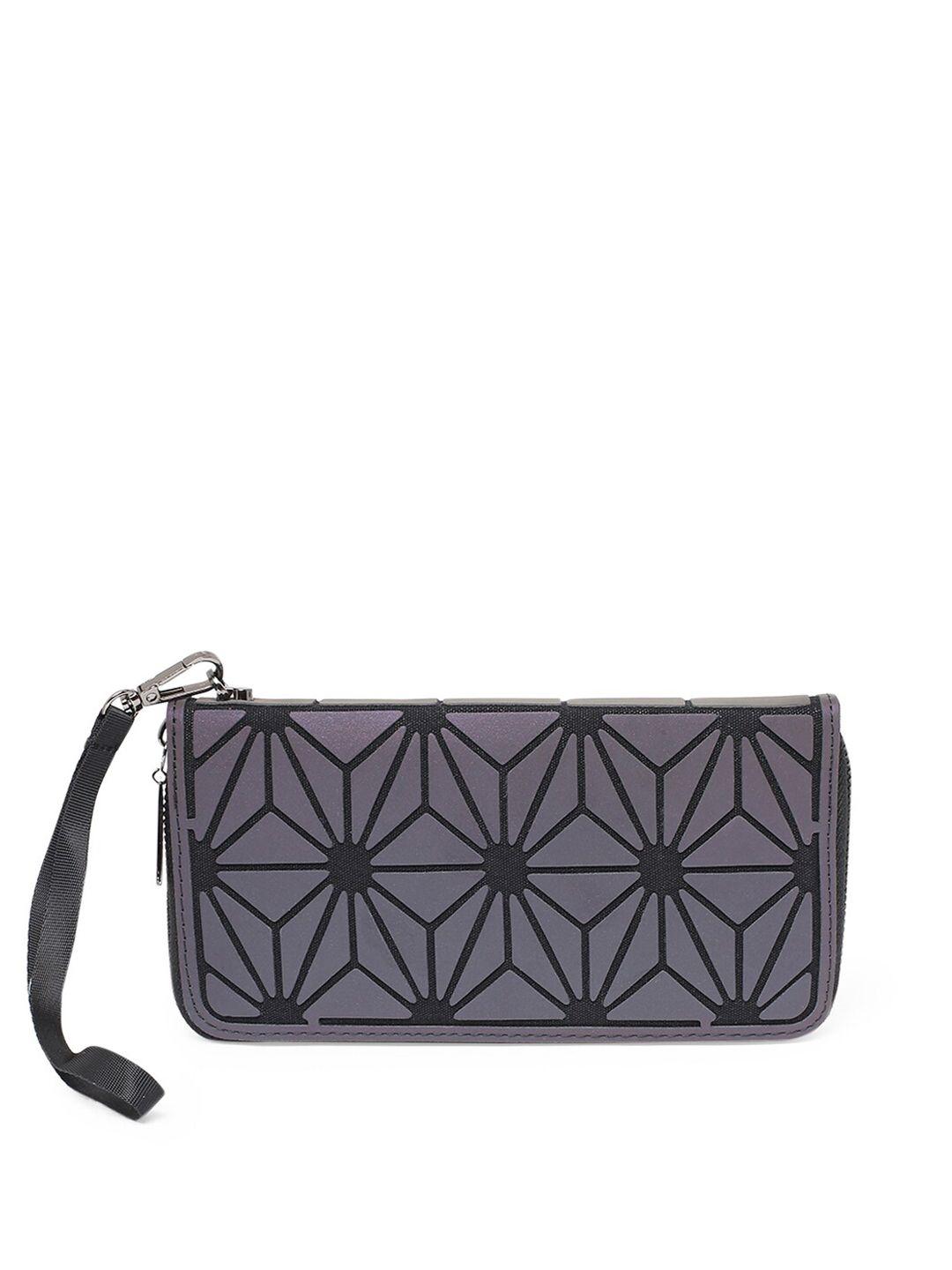 baomi women grey geometric pu zip around wallet