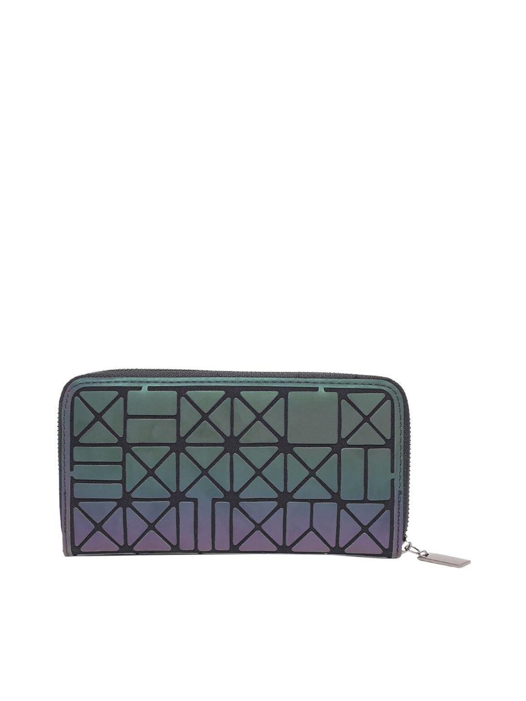 baomi women grey geometric pu zip around wallet