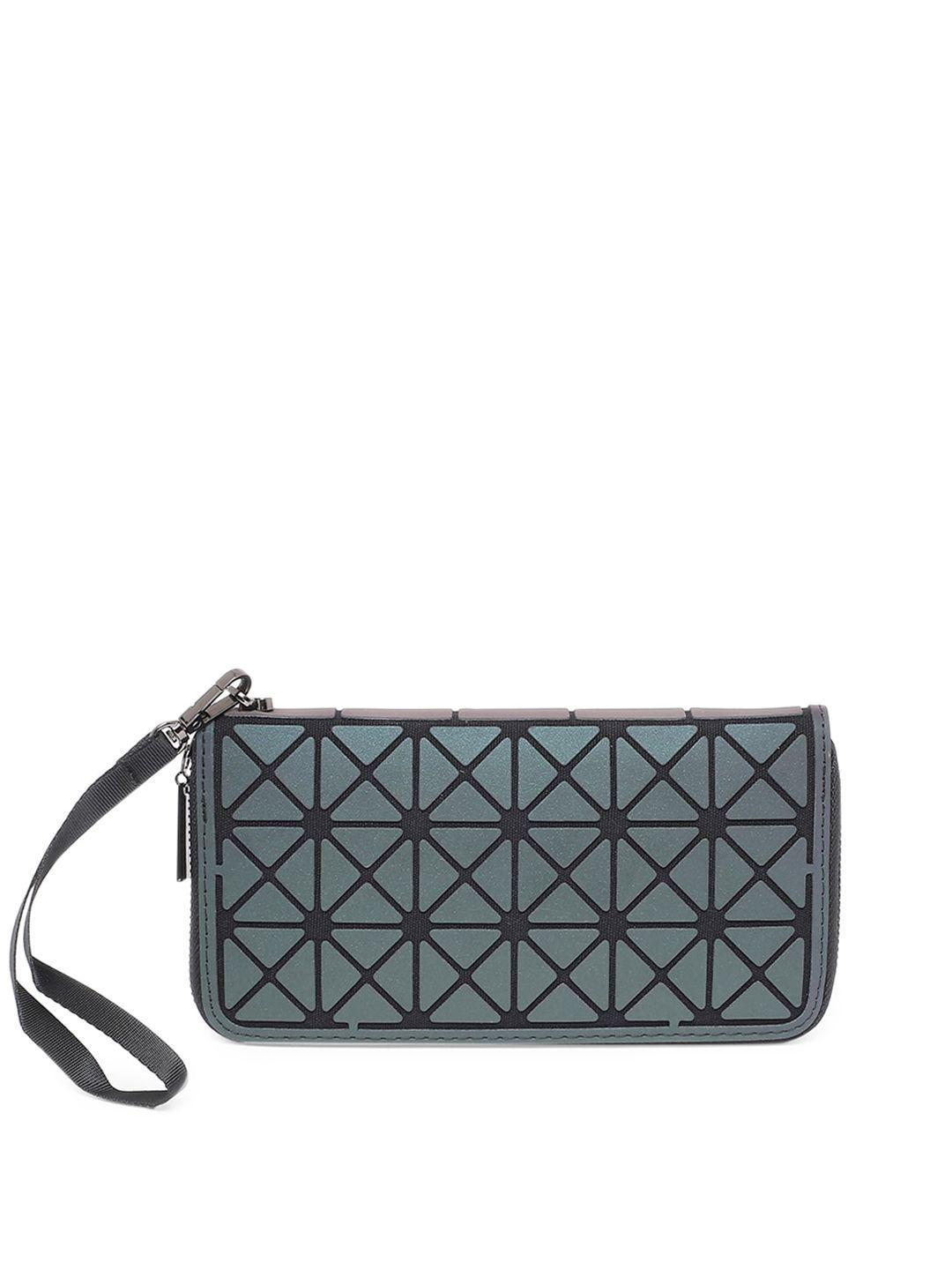 baomi women grey geometric pu zip around wallet