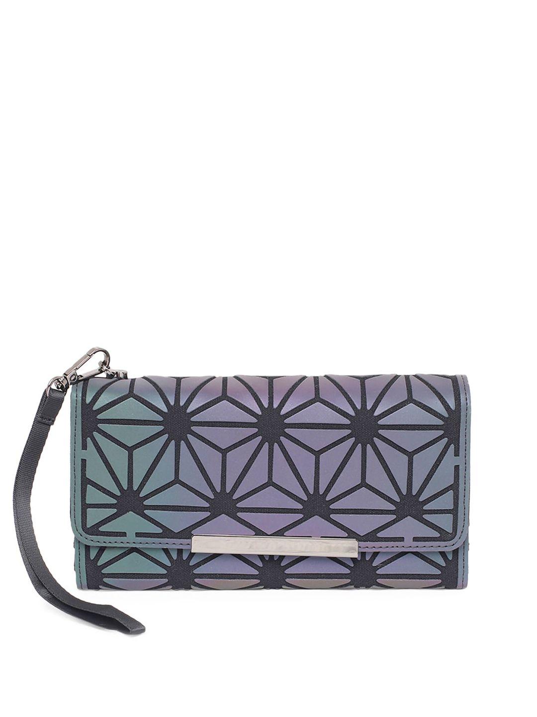 baomi women grey geometric pu zip around wallet