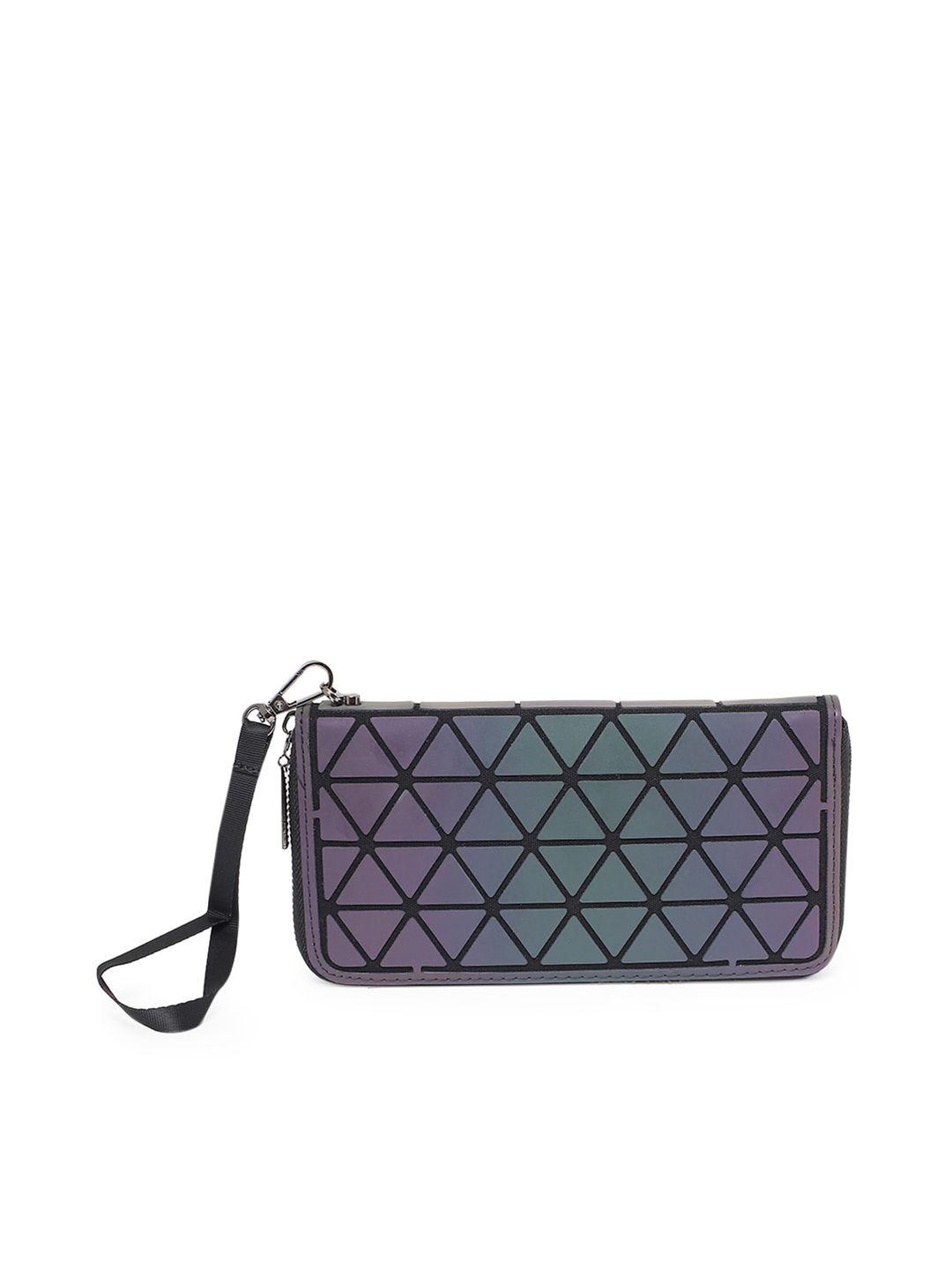 baomi women grey geometric pu zip around wallet