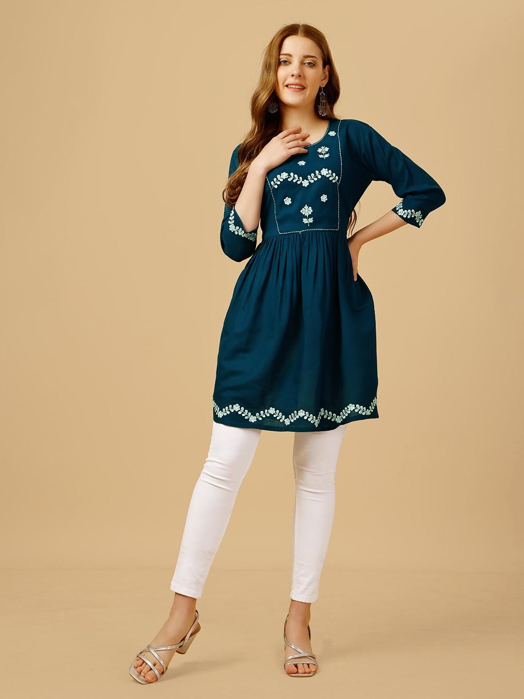 baps ethnic motifs embroidered sequined a-line kurti