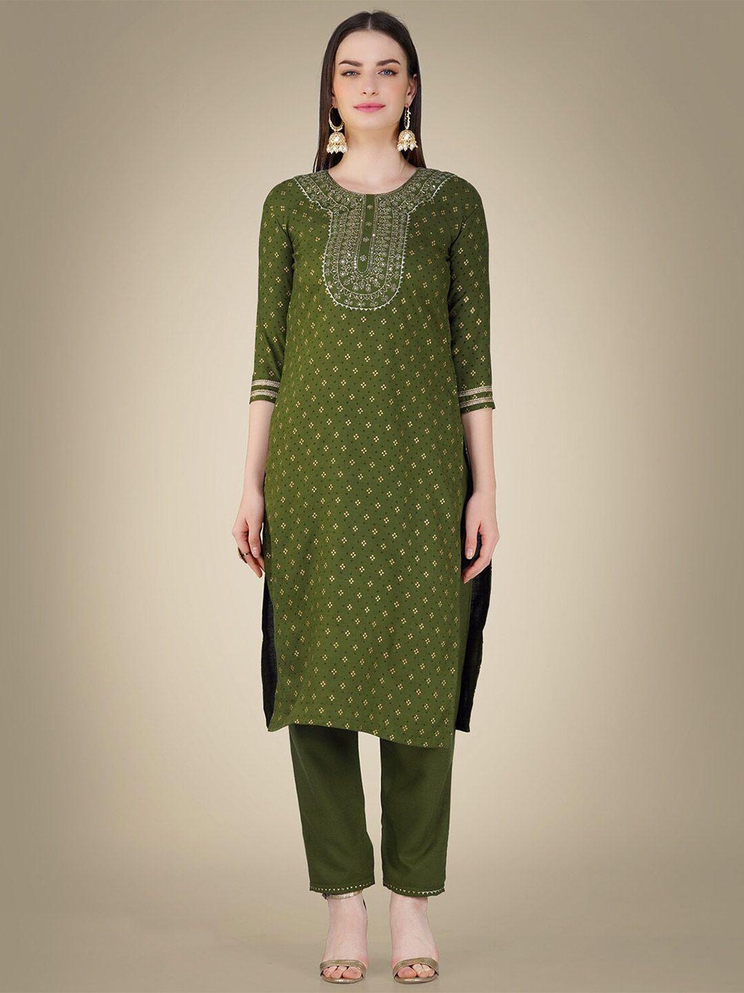 baps ethnic motifs embroidered regular pure cotton straight kurta with trouser & dupatta
