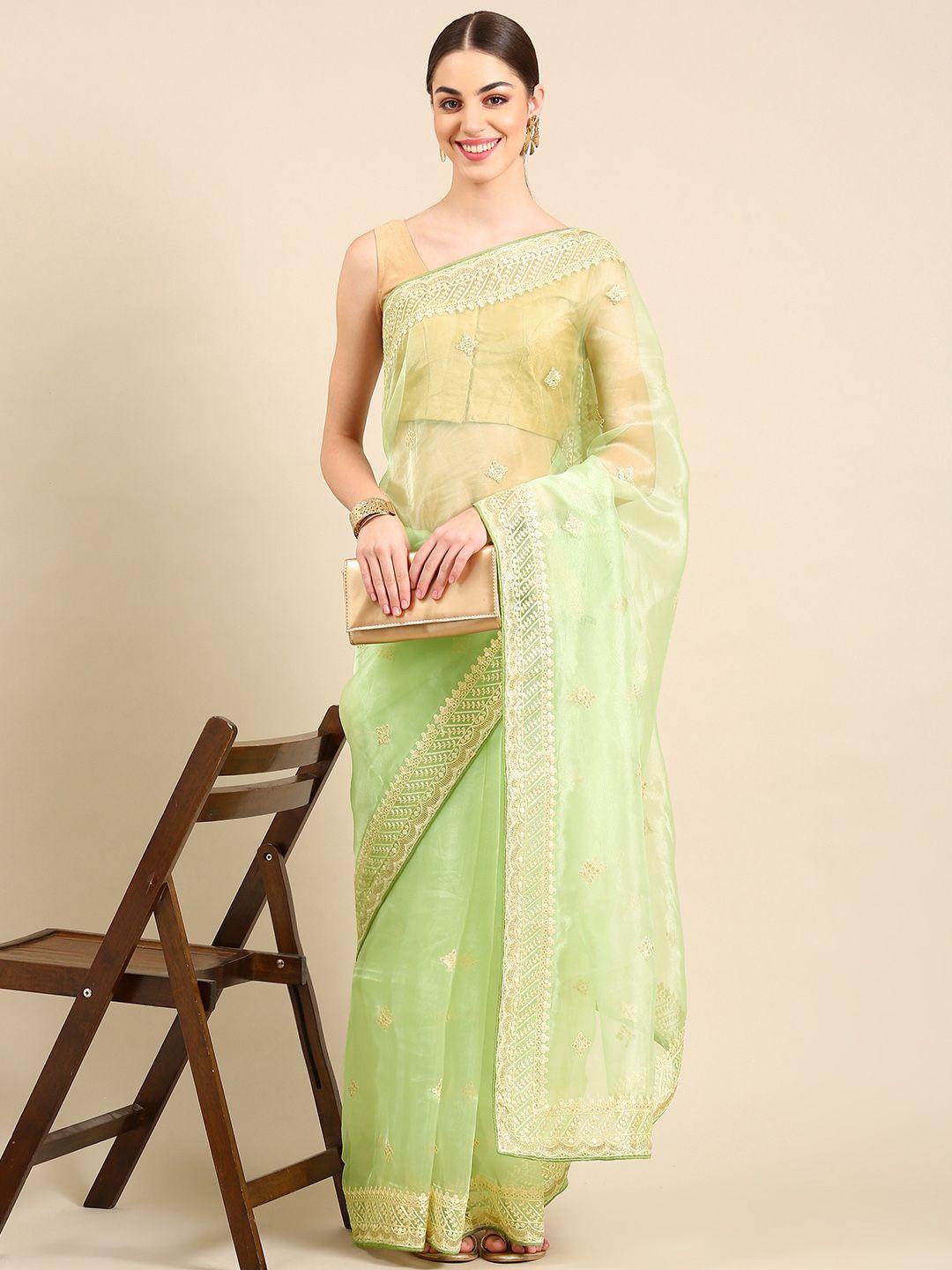 baps ethnic motifs embroidered sequinned organza saree