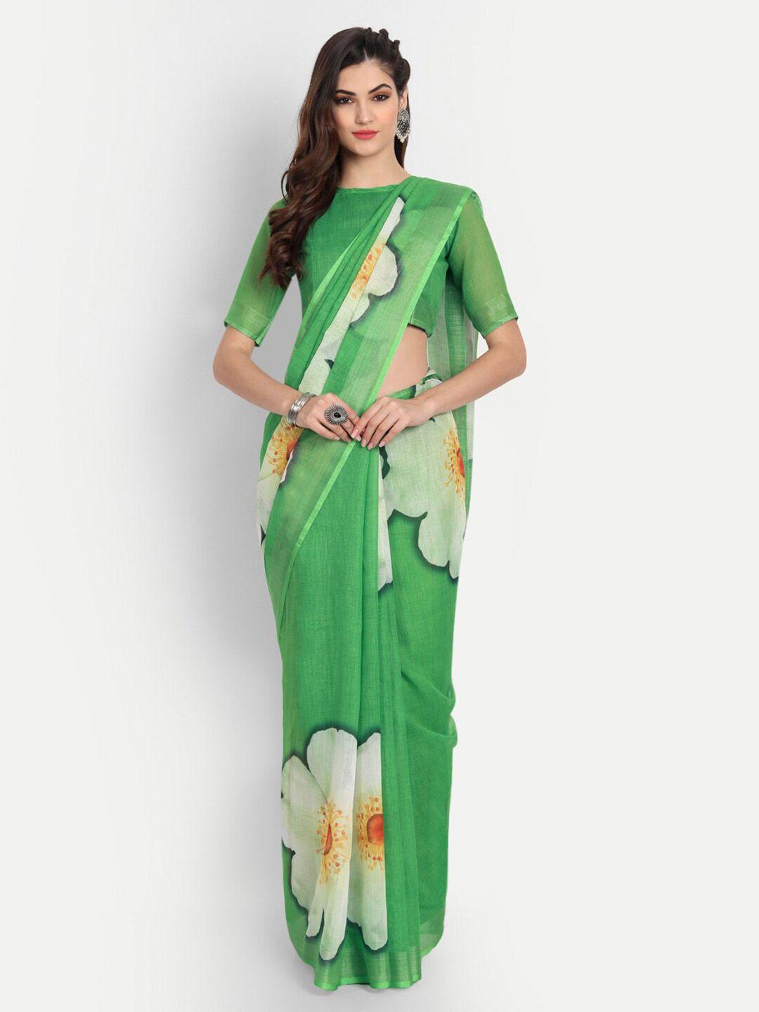 baps floral printed zari pure linen saree