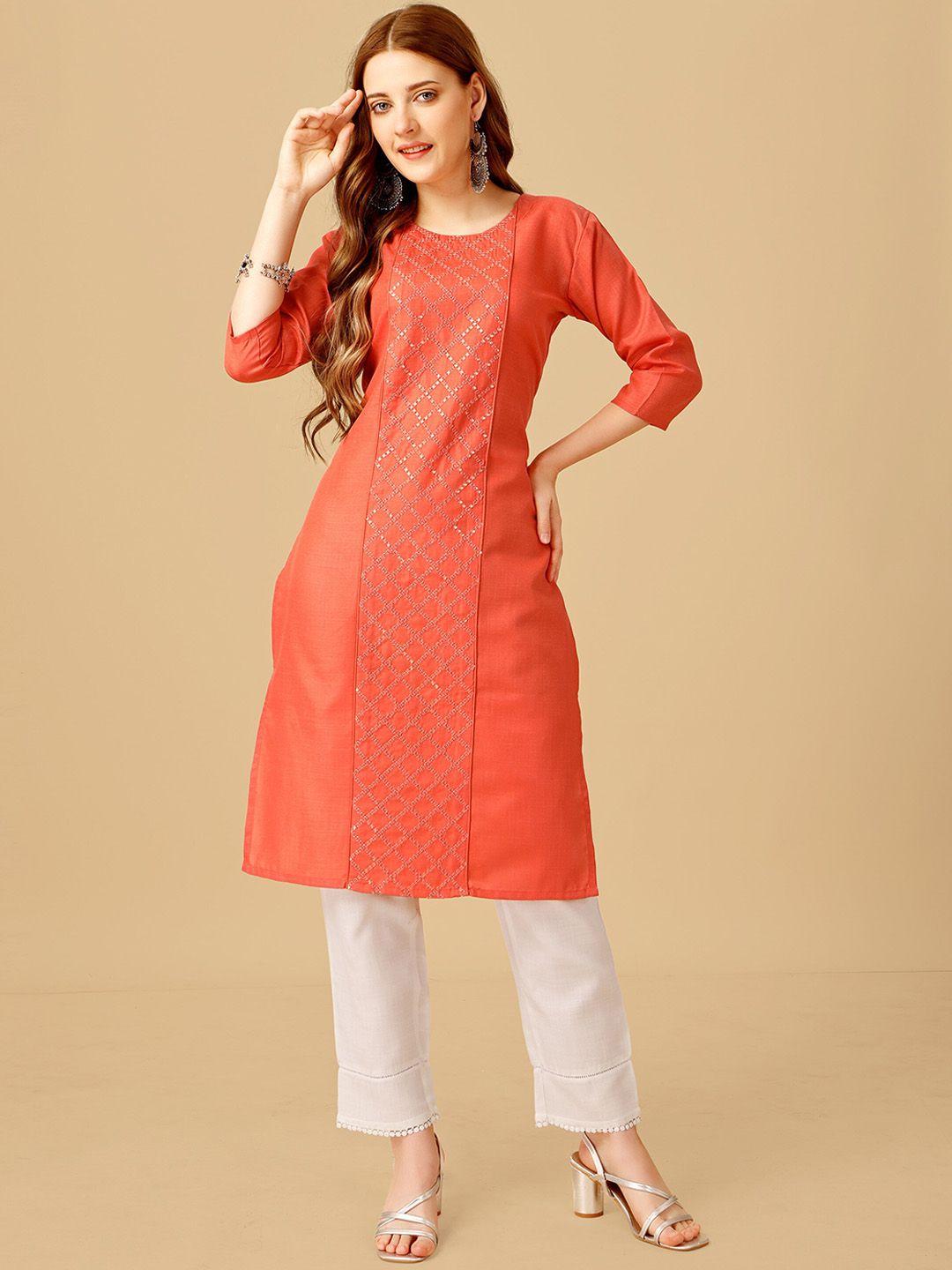 baps geometric embroidered sequinned detailed pure cotton straight kurta with trousers