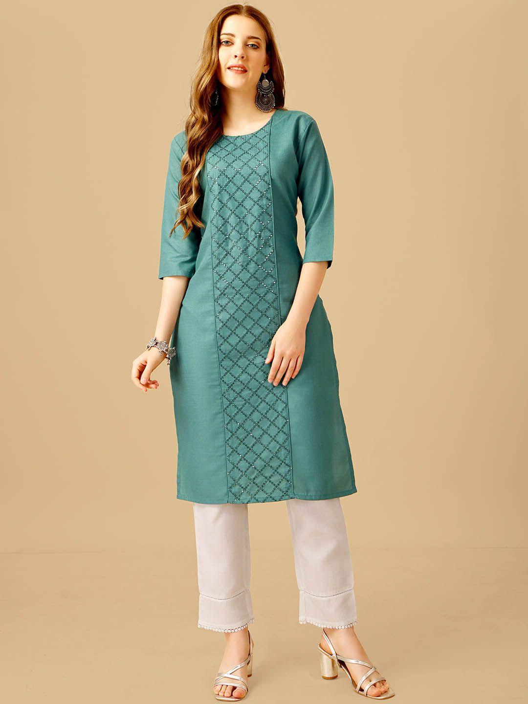 baps geometric embroidered sequinned detailed pure cotton straight kurta with trousers