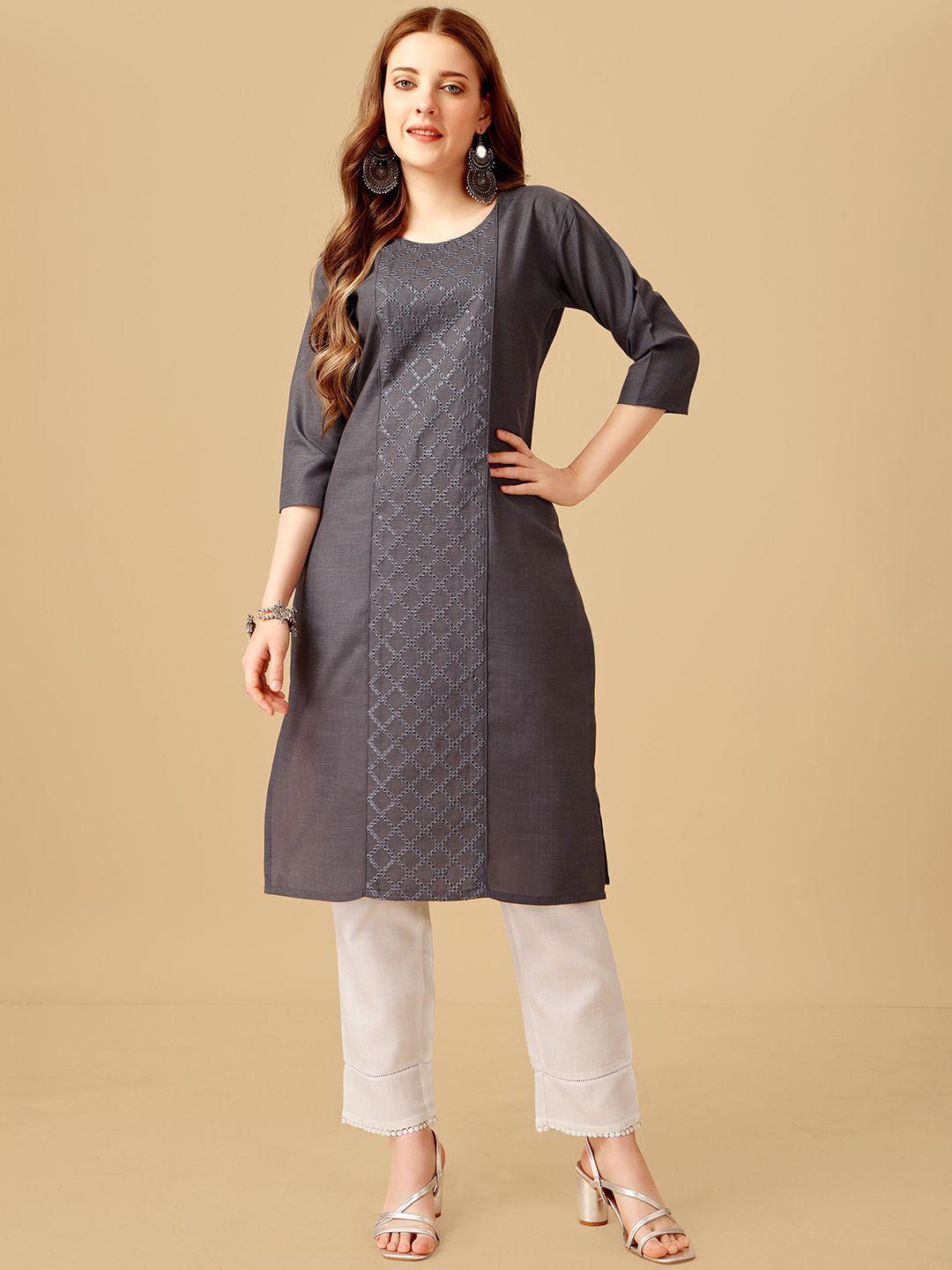 baps geometric embroidered sequinned pure cotton straight kurta with trouser