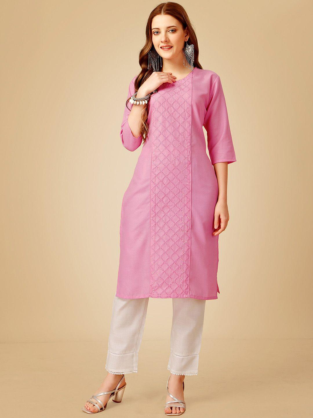 baps geometric embroidered sequinned pure cotton straight kurta with trouser