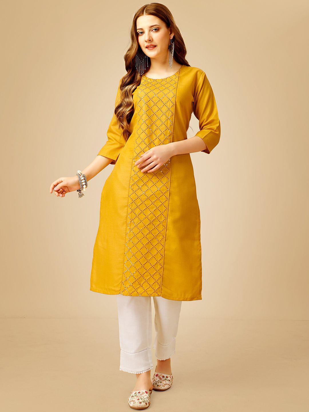 baps geometric embroidered sequinned pure cotton straight kurta with trouser