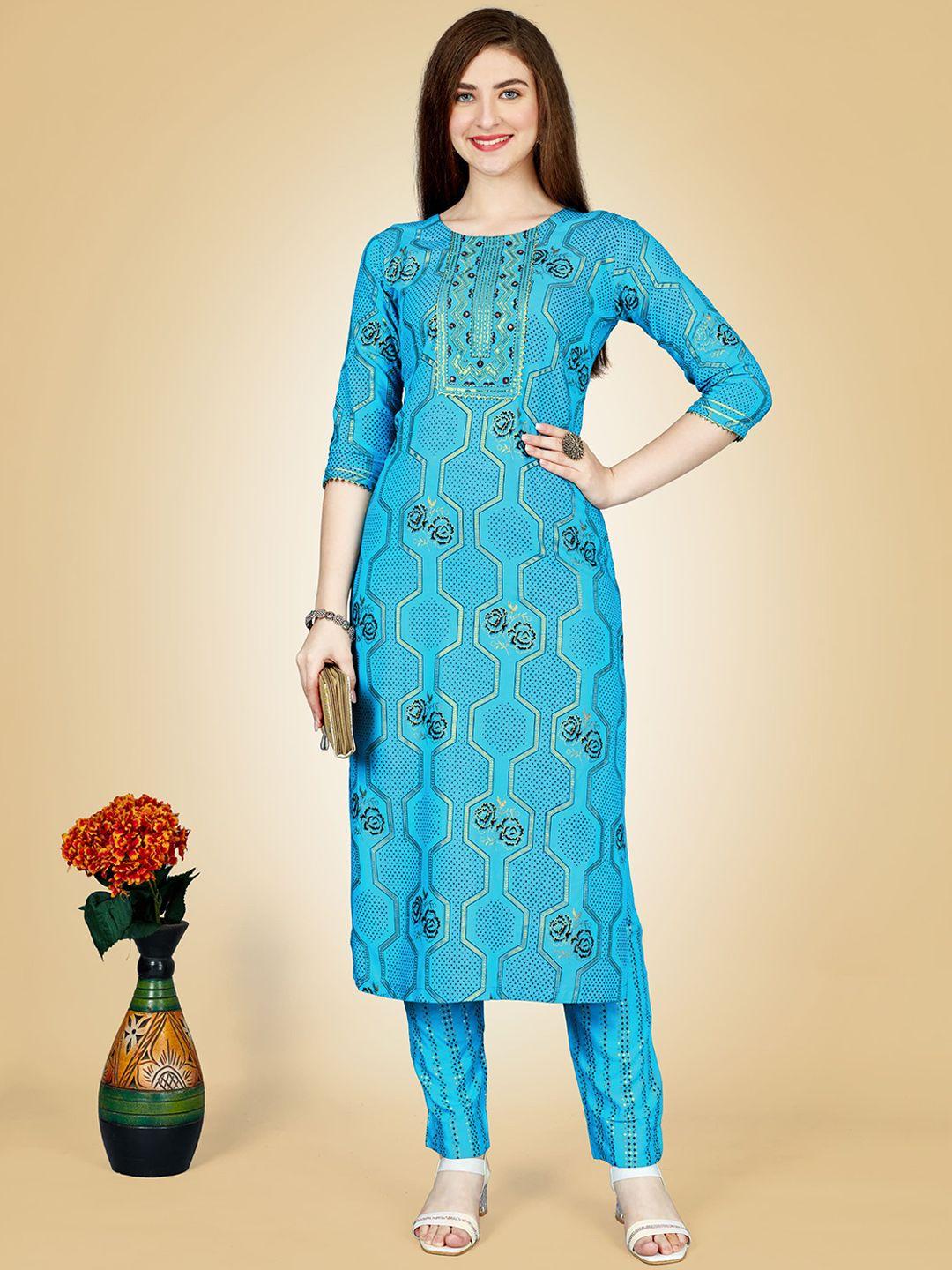 baps geometric printed regular gotta patti kurta with trousers