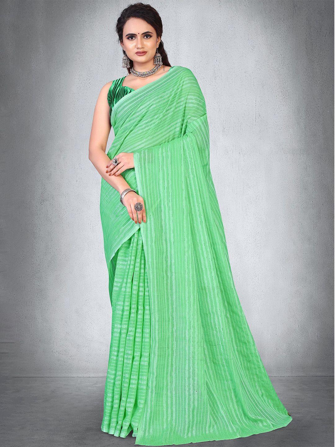 baps green & silver-toned leheriya chanderi saree