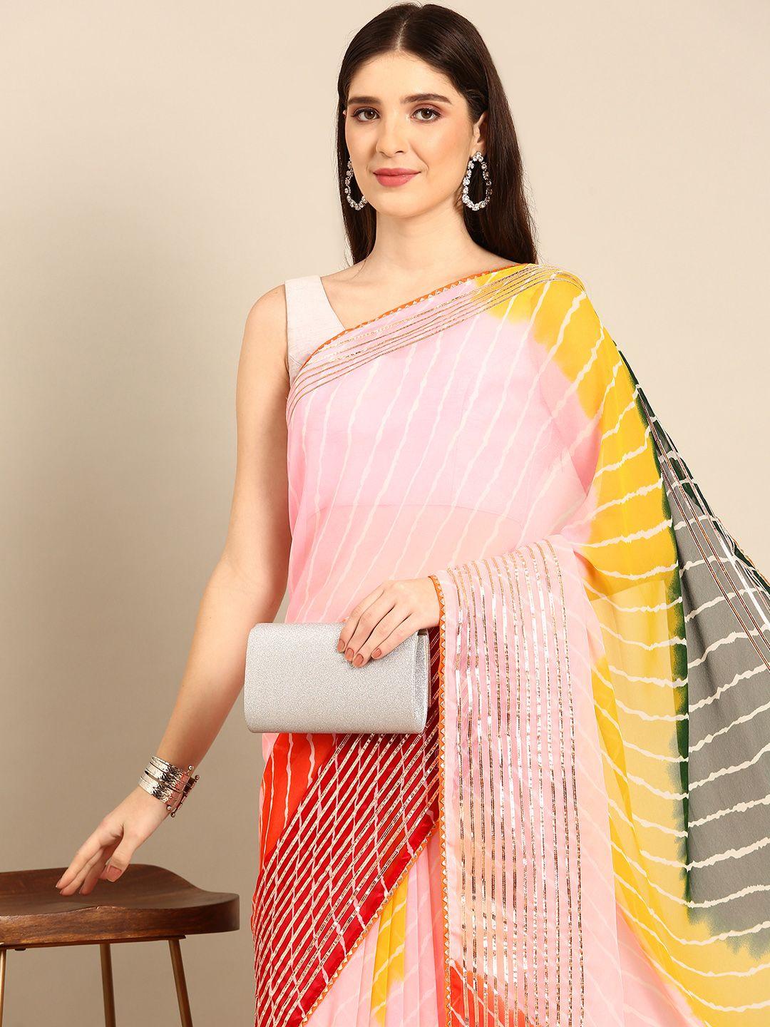 baps striped gotta patti pure georgette saree