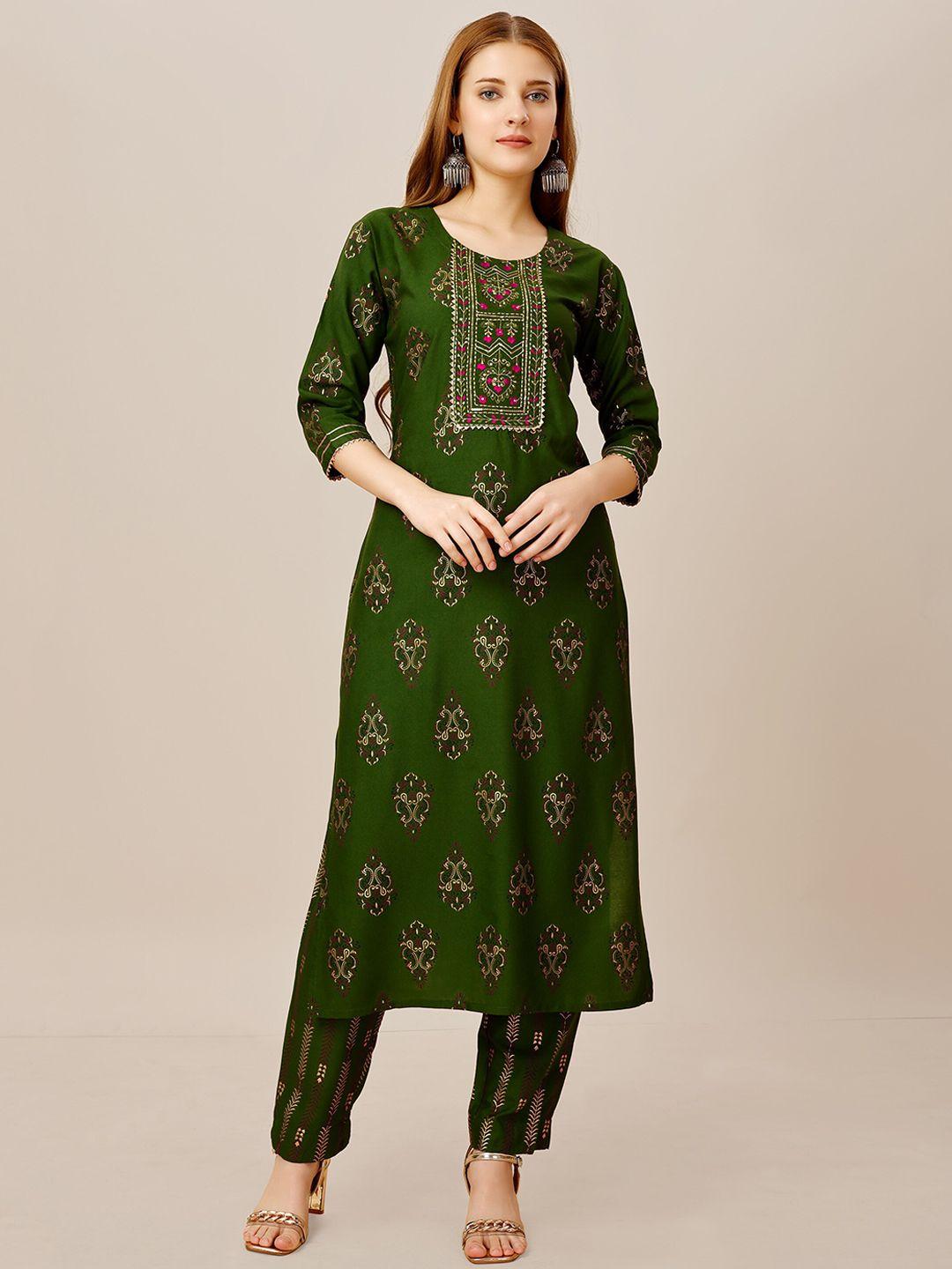 baps women green floral printed regular kurti with pyjamas
