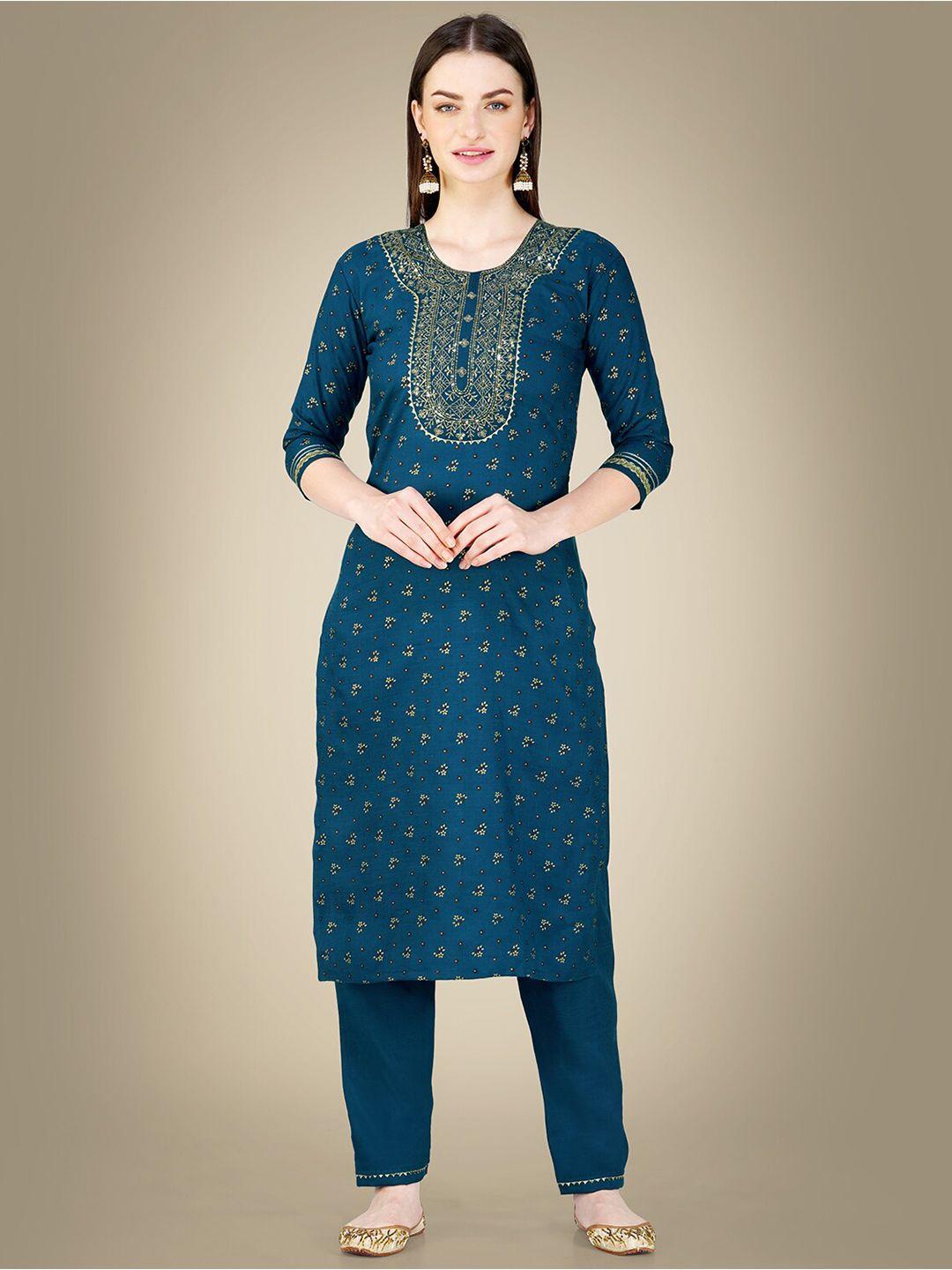baps woven design embroidered regular pure cotton straight kurta with trouser & dupatta
