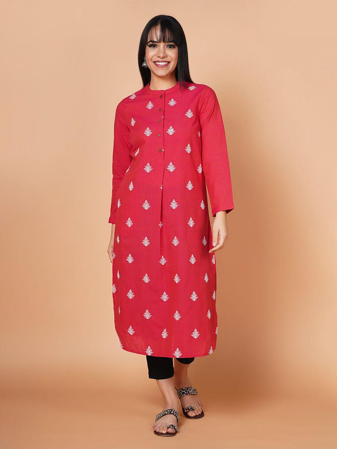 barara ethnic women  ethnic motifs embroidered round neck cotton kurta
