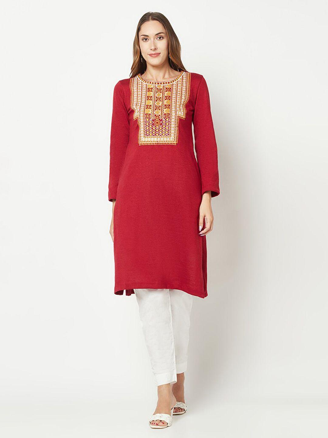 barara ethnic ethnic motifs embroidered thread work pure wool kurta