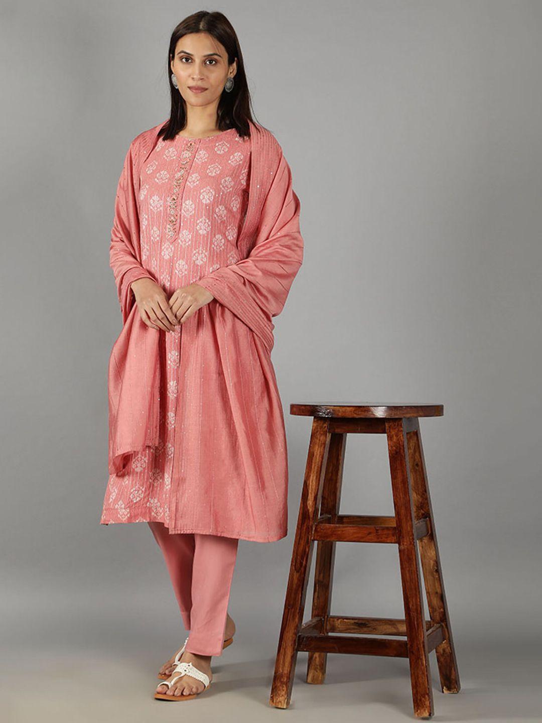 barara ethnic ethnic motifs printed pure cotton kurta with trousers & with dupatta