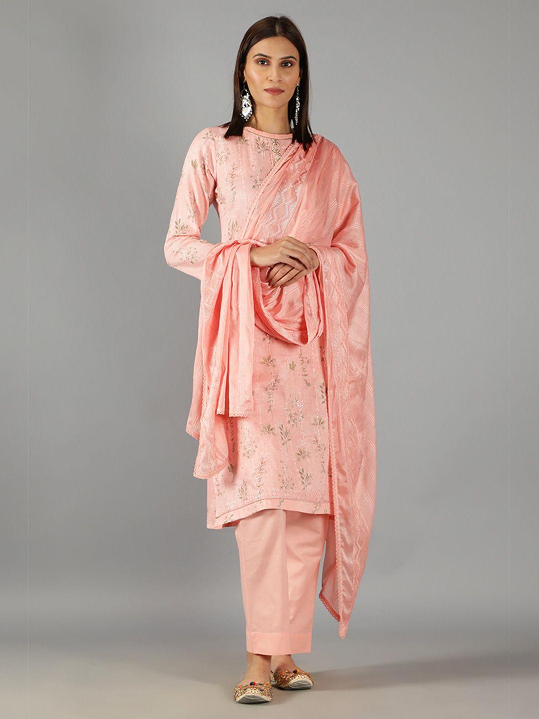 barara ethnic floral printed thread work pure cotton kurta with harem pants & with dupatta