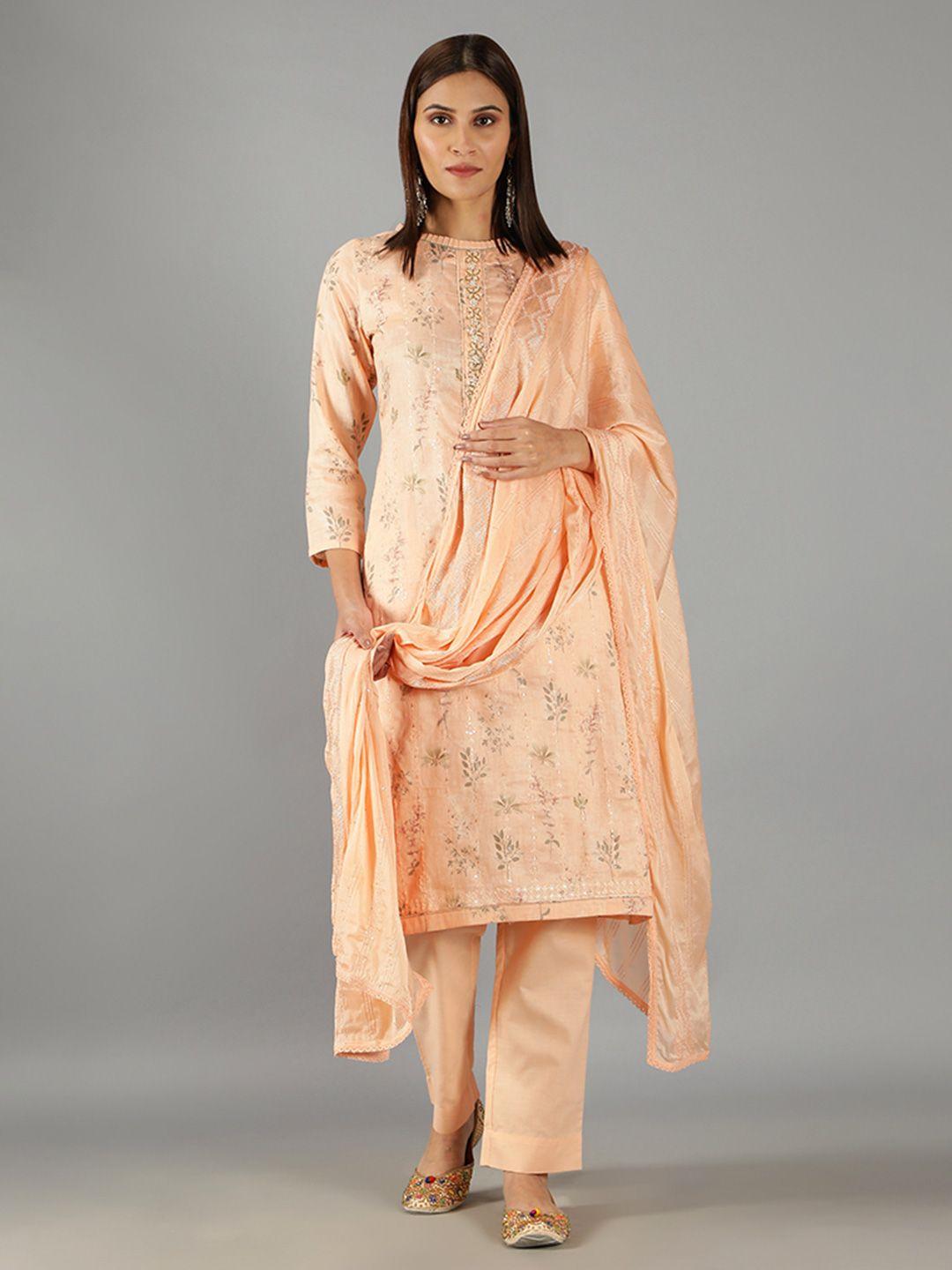 barara ethnic floral printed thread work pure cotton kurta with trousers & with dupatta