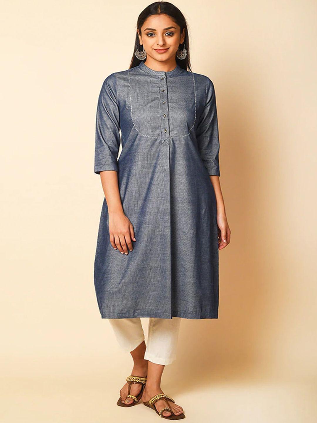 barara ethnic women blue pure cotton kurti with trousers