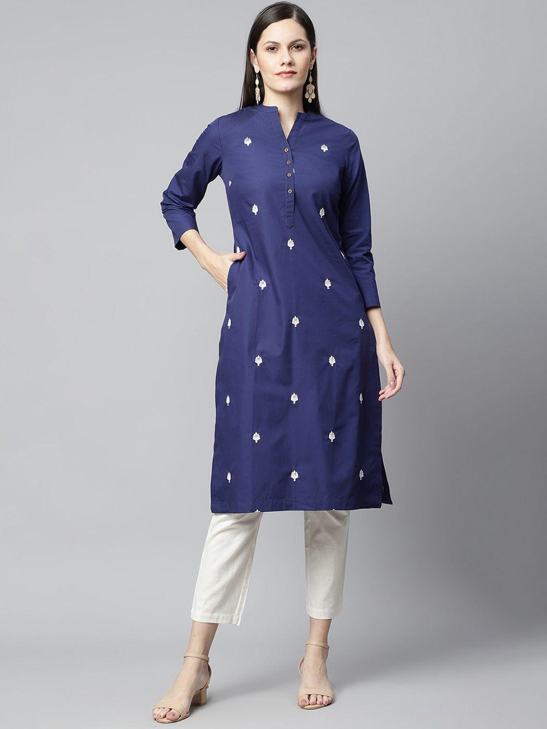 barara ethnic women ethnic motifs embroidered pure cotton kurta set