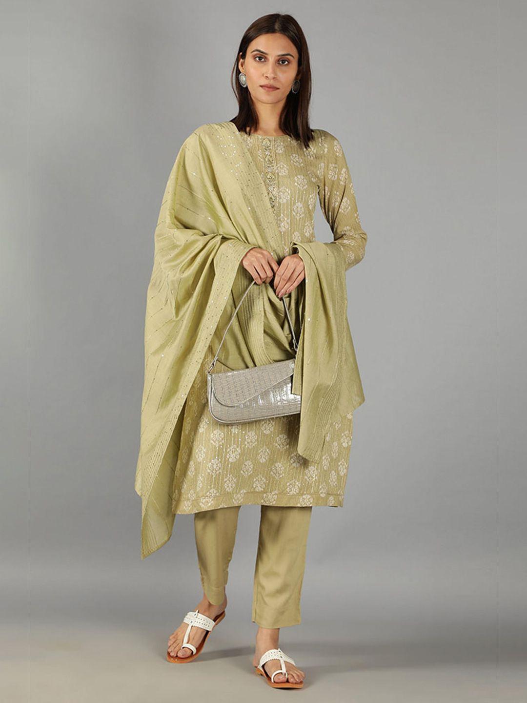 barara ethnic women ethnic motifs printed pure cotton kurta with trousers & with dupatta
